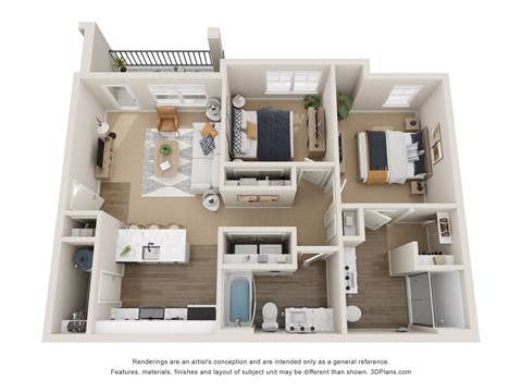 The Maple 2 Bedroom Apartment Floor Plan at Club at Woodside